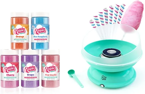 Vista 9 de Cotton Candy Express CC1000-S Máquina de Algodón de Azúcar, con 5 Frascos de 11 oz. de Cereza, Uva, Frambuesa Azul, Naranja, Azúcar de Algodón