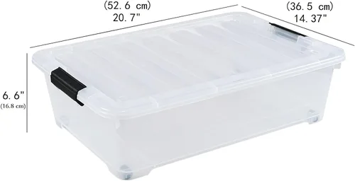 Vista 2 de Paquete de 3 cajas de almacenamiento de plástico con ruedas de 20 cuartos de galón, transparentes