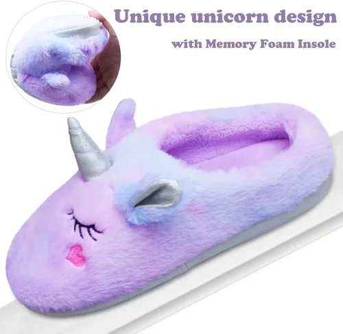 Vista 4 de EDCYF Pantuflas de felpa para niña, cómodas, de piel sintética, suela de goma antideslizante, zapatos de casa para dormitorio de niños, zapatos