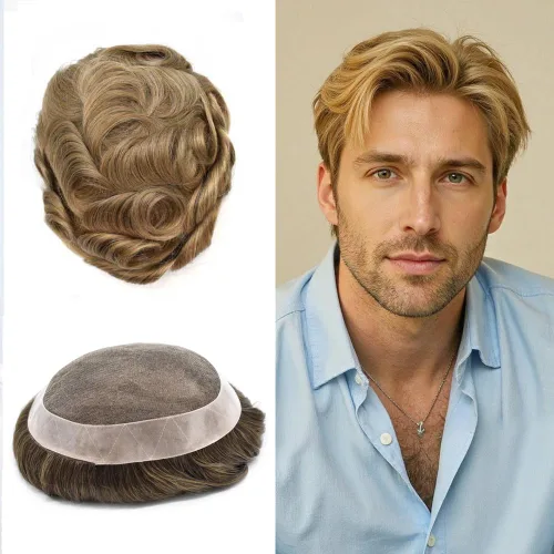 Vista 63 de Mens Toupee Hair Piece Real Human Hair Fine Mono Toupee para hombres Sistema de reemplazo de cabello para hombre Postizo Protesis Capilar Para