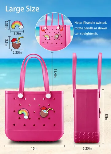 Vista 3 de Bolsa de playa de goma, impermeable, bolsa de viaje para mujer, lavable, bolsa de mano para deportes, playa, mercado, piscina