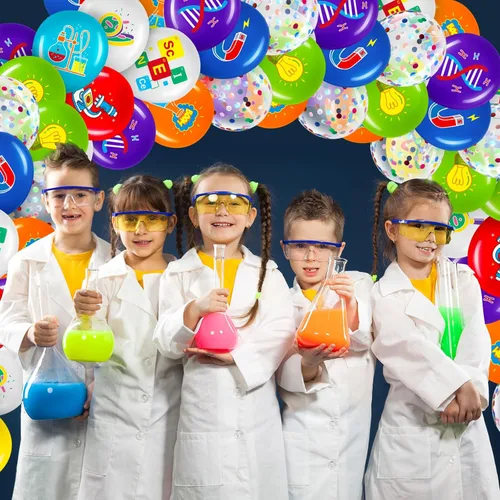 Vista 5 de Capoda 60 globos de ciencia para fiestas, globos de látex científicos, decoración de cumpleaños con temática científica para el aula, suministros