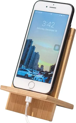 Vista 8 de Soporte para tableta de bambú Soporte ajustable plegable de madera para iPad con orificio cargable para escritorio iPad Soporte de cocina
