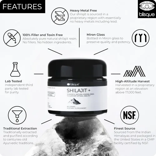 Vista 3 de Blisque – Suplemento de resina de shilajit orgánico puro del Himalaya Auténtico y natural Grado A dorado Contiene ácido fúlvico