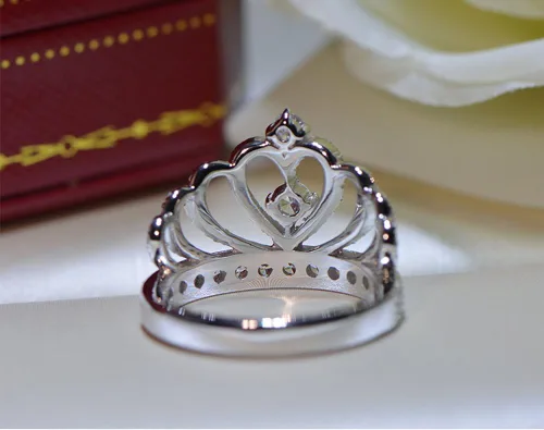Vista 4 de anillo corona de plata 925, con CZ incrustado de moda, bisutería de compromiso, anillo de boda, para mujer
