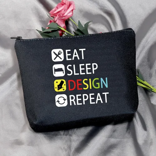 Vista 2 de MEIKIUP Regalo de diseñador Comer Dormir Diseño Repetir Maquillaje Bolsa Regalo para Diseñador de Interiores Diseñador Gr, Design Repeat Bag Negro