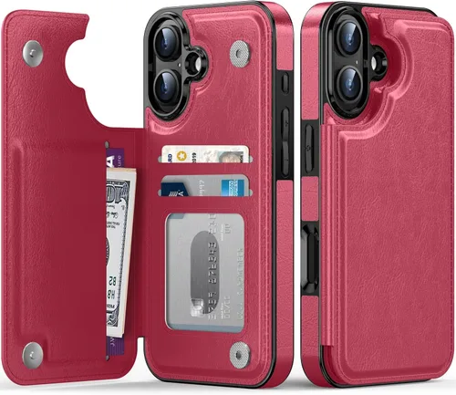 Vista 189 de FUNMIKO Funda tipo cartera para iPhone 15 con tarjetero + clip para efectivo, bloqueo RFID, protección contra caídas de grado militar y obras