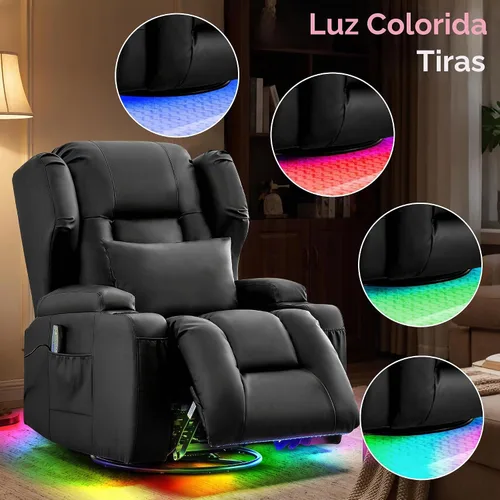 Vista 8 de URRED Silla reclinable giratoria eléctrica con masaje y calor, juego de 1 Negro