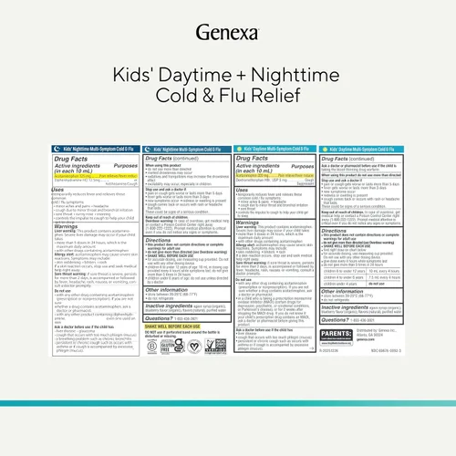 Vista 8 de Genexa Alivio Limpio del Resfriado y la Gripe Día/Noche Multisíntoma para Niños, Sin Colorantes, 0% Aditivos Artificiales, Medicina Líquida