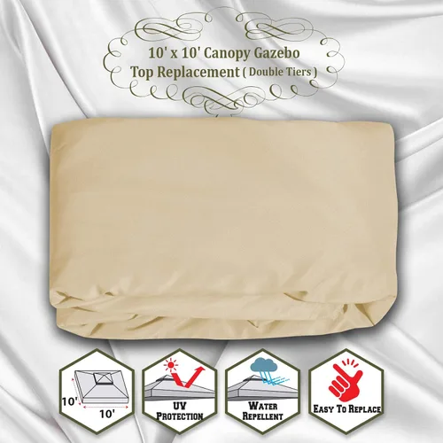 Vista 9 de BenefitUSA Toldo de repuesto para kiosco de 10 x 10 pies, cubierta superior de doble nivel (beige)