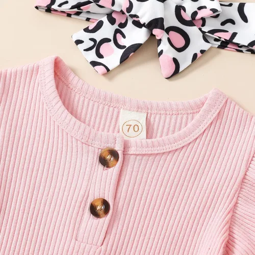 Vista 3 de Ropa de bebé recién nacida con volantes acanalados, sin mangas, parte superior + leopardorayasgirasoles pantalones acampanados, trajes de verano