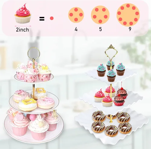 Vista 3 de Juego de 10 soportes para cupcakes, juego de exhibición de mesa de postres, soporte de exhibición de cupcakes, soporte de nivel para cupcakes con 4