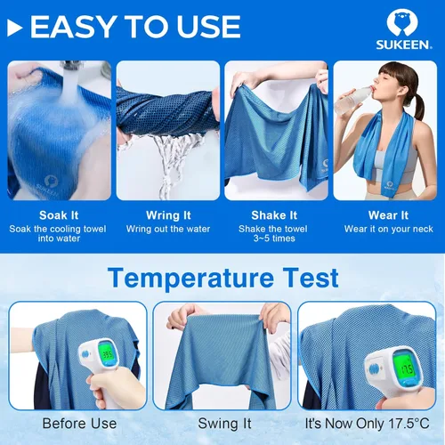 Vista 4 de Sukeen Paquete de 4 toallas refrescantes (40 x 12 pulgadas), envolturas refrescantes para el cuello, toalla de hielo, toalla fría suave