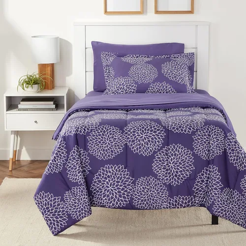 Vista 15 de Amazon Basics - Juego de edredón Twin/Twin XL con sábanas, juego de ropa de cama de 5 piezas, microfibra ligera azul Calvin a rayas, en una bolsa