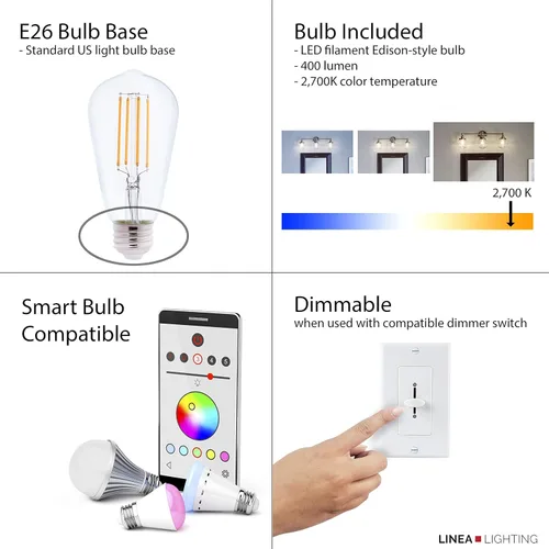 Vista 8 de Linea di Liara Avezzana - Lámpara de tocador de baño de 2 luces de níquel cepillado con pantalla de vidrio transparente, modernas luces de tocador