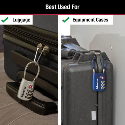 Vista 3 de Master Lock Establece tu propia combinación de candado de equipaje aprobado por la TSA, el candado con cremallera de viaje es perfecto para maletas