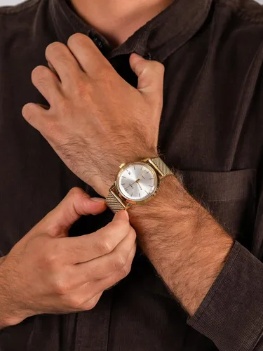 Vista 5 de Timex Reloj automático Marlin para hombre con correa de acero inoxidable, dorado, 20 (Modelo TW2T34600), Oro, Reloj automático
