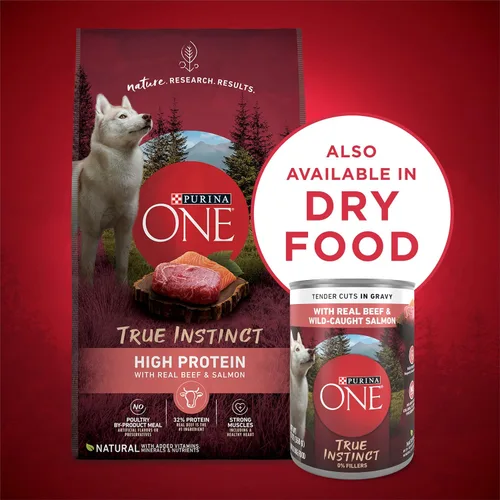 Vista 7 de Purina ONE Alimento húmedo para perros con alto contenido de proteínas True Instinct Cortes tiernos en salsa de comida para perros con carne de res