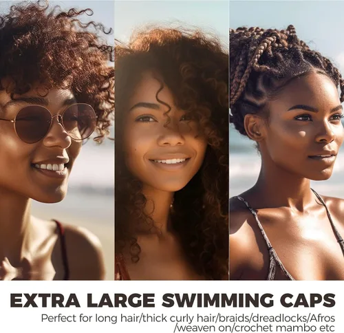Vista 6 de Gorro de natación extra grande para mujeres y hombres, adultos, jóvenes, gorro de natación de silicona impermeable para cabello muy largo, cabello