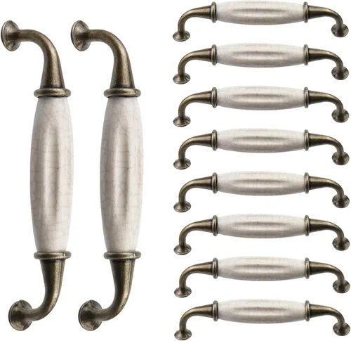Vista 9 de FarFarBoat - 10 tiradores de porcelana de bronce antiguo para cajones, herrajes de cerámica para gabinetes, 3.8 pulgadas (3.780 in), asas