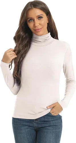 Vista 3 de Camisetas casuales de cuello alto de manga larga para mujer, ajustadas, ligeras, de capa base