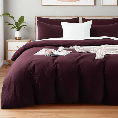 Vista 34 de NEXHOME PRO Funda de edredón Twin XL 100% algodón lavado, transpirable, duradera, texturizada, similar al lino, juego de ropa de cama para el hogar