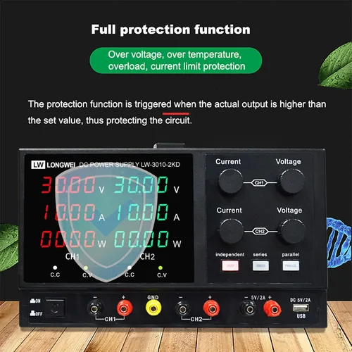 Vista 4 de Fuente de alimentación de CC variable, 4 canales 30 V 10 A 2 x 300 W ajustable conmutación regulada DC fuente de alimentación con pantalla