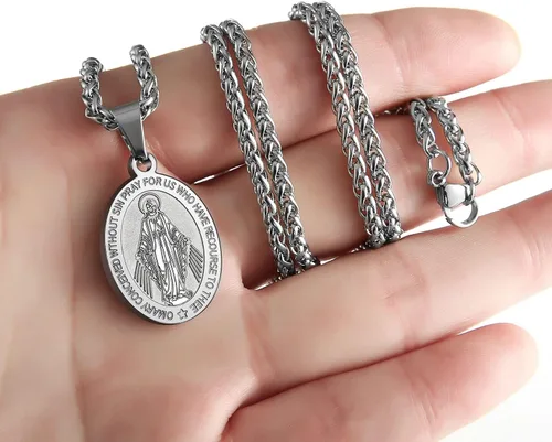 Vista 17 de P. BLAKE Collar ovalado de San Cristóbal, Miguel, José, Jude/Virgen María/José/Francisco/Patrick/Anthony/Benedict/Thomas para hombres y mujeres