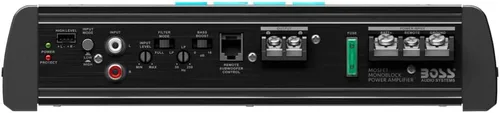 Vista 3 de BOSS Audio Systems OX1.5KM serie Onyx amplificador para subwoofer de auto, clase A/B, 2/4 ohmios, entradas de bajo y alto nivel, cruce variable