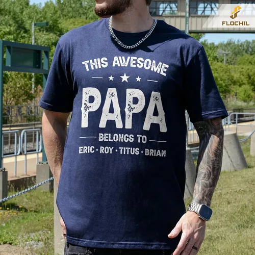 Vista 3 de FLOCHIL Camisa personalizada para papá para hombres, camisa de papá personalizada con nombres de niños, camiseta personalizada para el día