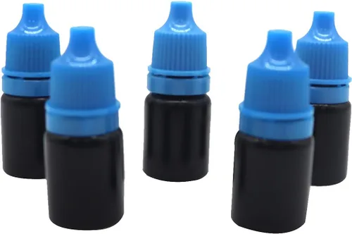 Vista 17 de Snadulor 60 botellas vacías de plástico negro con gotero exprimible de 0.2 fl oz con tapa protectora, botella de gotas para los ojos (tapa verde)