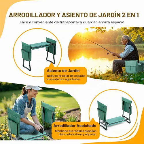 Vista 4 de Simple Deluxe Rodillero y asiento de jardín, taburete plegable con almohadilla de espuma EVA más gruesa, banco resistente, con bolsa