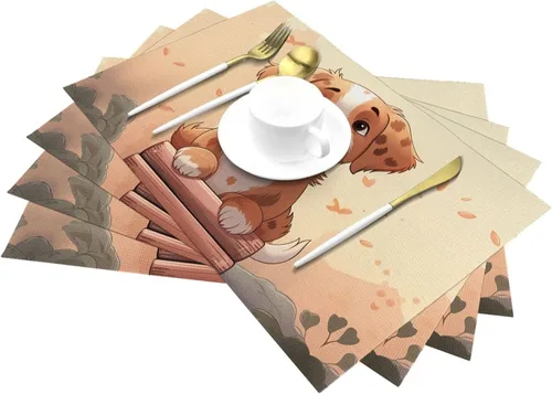 Vista 6 de 6 PCS PVC Placemats Set Place Mats Cartoon Dog Non-Slip Weave Place Mats 12" x 18" Farmhouse Table Mat Set for Family Dinners Wedding Parties