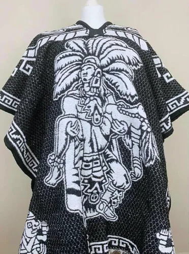 Vista 14 de Del Mex Auténtico Poncho Mexicano Cobija Gaban Manta - Blanco y Negro