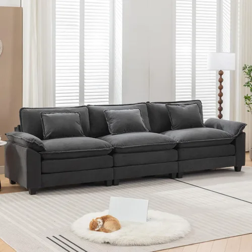 Vista 51 de URRED - Sofá seccional modular tipo nube, cómodo sofá cama de chenilla moderna con asientos profundos y otomán/almohadas para sala de estar