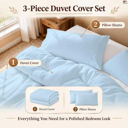 Vista 100 de ARlinen Juego de funda de edredón de tamaño individual, 100% algodón egipcio, juego de ropa de cama de 3 piezas con cierre de cremallera, incluye 1