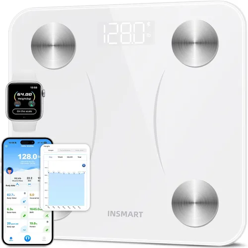 Vista 11 de INSMART Báscula de grasa corporal, báscula inteligente para peso corporal de 0.1 libras de alta precisión, báscula digital de peso de baño para IMC