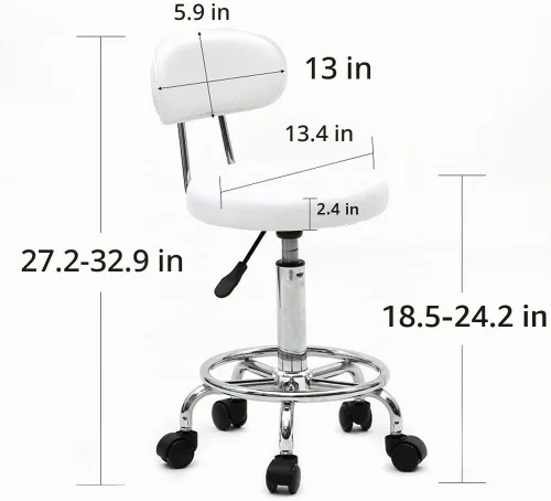 Vista 2 de Taburete de nailon de cuero semi-PU, taburete de bar ajustable multiusos con ruedas para el trabajo, oficina, escritorio, salón, dibujo