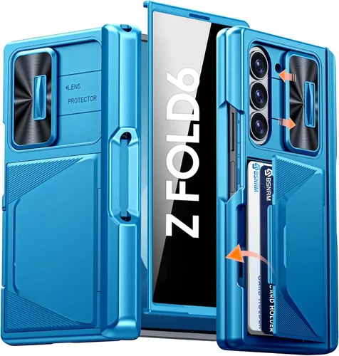 Vista 23 de Funda para Samsung Galaxy Z Fold 7 con tarjetero con bloqueo RFID, cubierta de lente deslizante integrada y protección de bisagra y protector