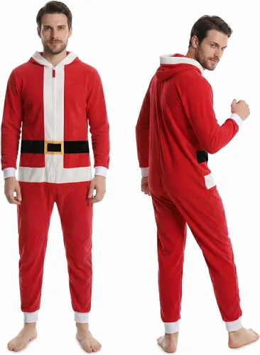 Vista 12 de SLEEPHERO Mono de forro polar para hombre, traje de unión con cremallera completa y capucha, pijama suave de una pieza para adultos Reno divertido