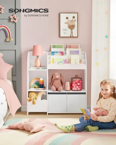 Vista 2 de SONGMICS Organizador de juguetes y libros para niños, estantería y almacenamiento de juguetes, organizador de almacenamiento con 2 cajas de Blanco