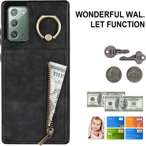 Vista 3 de Asuwish Funda de teléfono para Samsung Galaxy Note 20 5G con protector de pantalla de vidrio templado y cremallera RFID tarjetero soporte de anillo