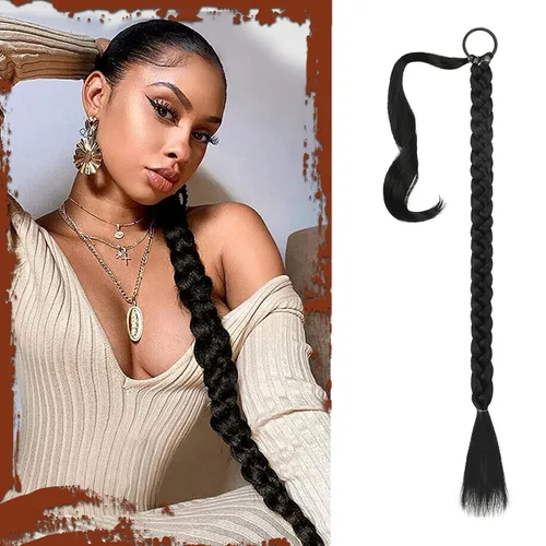 Vista 20 de SOFEIYAN Extensión de cola de caballo trenzada larga con banda elástica y mechón liso envolvente, extensiones de cabello naturales suaves