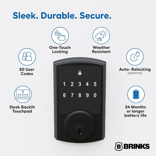 Vista 2 de Brinks - Cerradura electrónica de puerta con panel táctil sin llave - Cerradura de puerta con teclado retroiluminado y seguridad avanzada, códigos