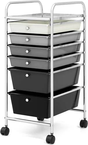 Vista 30 de COSTWAY Carrito de almacenamiento rodante con 4 cajones, carrito de almacenamiento de plástico y organizador con 4 cajones extraíbles, carrito