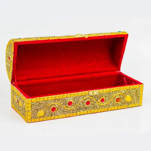 Vista 6 de Nagina International - Caja de almacenamiento y organizador de joyas para novia, portátil, para guardar anillos, collares, brazaletes, Madera, Dorado