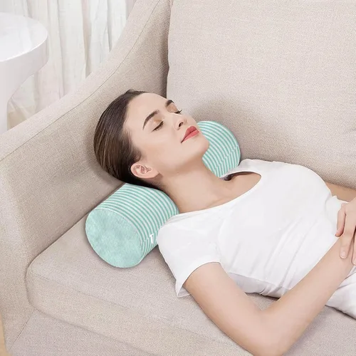 Vista 5 de Qilmy Blue White Stripes Neck Roll Pillow, Memory Foam Round Pillow Cylinder Bolster Pillow for Sleeping, Cervical Roll Pillows for Pain Relief