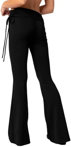 Vista 3 de SVALIY Leggings acampanados para mujer, pantalones de yoga plegables para mujer, corte de bota, pantalones de entrenamiento