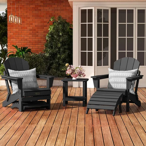 Vista 2 de SERWALL - Puf Adirondack plegable, reposapiés de exterior sin montaje, para todo clima, reposapiés de patio para silla Adirondack, color negro