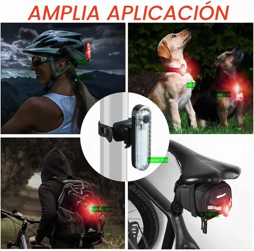 Vista 5 de Paquete de 2 luces LED recargables por USB para bicicleta, luz trasera de bicicleta, reflector, luz de seguridad, impermeable, brillante, luz